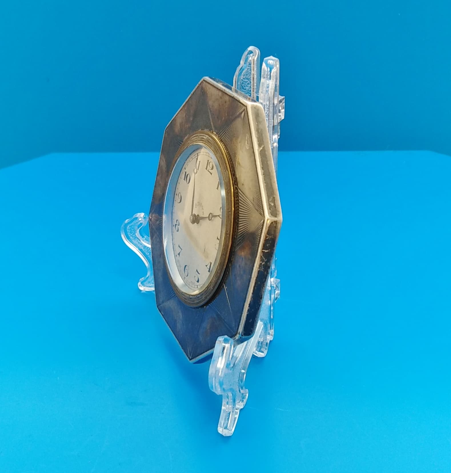 Art Deco Britannia Silver Octagonal 8-Day Desk Clock (3.5") – London 1929 by British Metallising Co Ltd